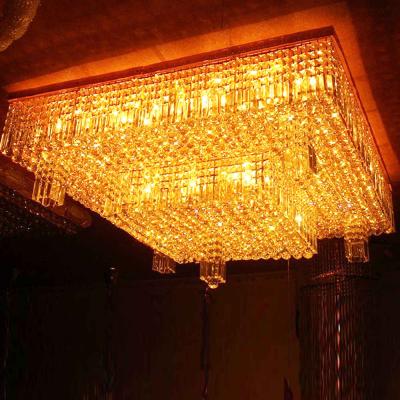 China Hotel Modern Decorative Gold Rectangular Bi-Tier Ceiling Crystal Chandeliers For Sale for sale