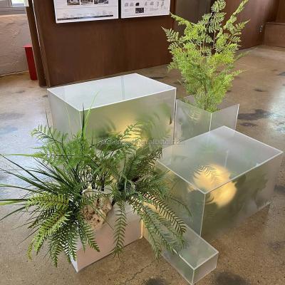 China Store Jiacheng Square Lucite Acrylic Pedestal Frosted Pedestal Transparent Frosted Stand For Retail Stores Shoes Display for sale