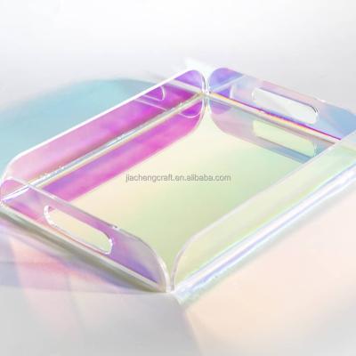 China Wedding Jiacheng Clear Rainbow Acrylic Bathtub Tray Clear Bathroom Storage Shelf with Handles for sale