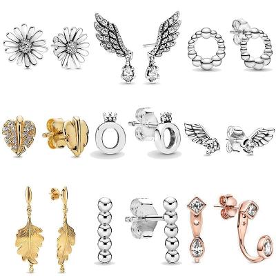 China Classics Fashionable Lady Wedding Engagement 925 Sterling Silver Original Angel Wings Polished Crown o Signature Charm Earrings For Women Classic Bracelet DIY Jewelry for sale