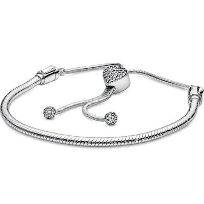 China CLASSIC 925 Sterling Silver Rose Moment Set Diamond Heart Snake Chain Shrink Chain For Pandora Charm Bracelet DIY Jewelry for sale