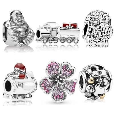 China CLASSIC 925 Sterling Silver Christmas Train Owl Aircraft Charm Bead Suitable For Women Snake Bone Chain DIY Jewelry for sale