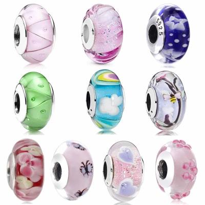 China Luxury 925 Sterling Silver Star That Night Rainbow Colored Murano Glass Bead Pendant Charm Suitable For Women's Classic Bracelet for sale