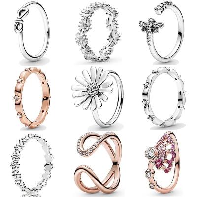 China Original Classic Petal Daisy Package Opening Crystal Charm Ring Infinite Eternal Jewelry 925 Sterling Silver Charm Bracelet DIY Love for sale