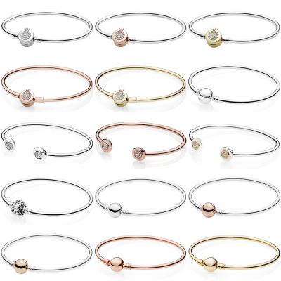 China Fashion 925 Sterling Silver Classic Moments Crown Letter O Buckle Charm Heart Shaped Shining Chain Bracelet Rose Gold DIY Women's Jewelry for sale