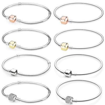 China Fashion 925 Sterling Silver Rose Gold Classic Moments Luminous Snake Bracelet Charm Set Beads For Women Classic Bracelet DIY Jewelry for sale