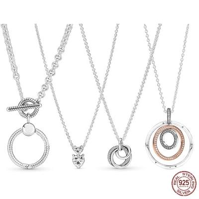 China DIY 925 Sterling Silver Necklace Family Loop Moments Female Charm Jewelry T-Shape Pendant O-Shape TRENDY Forever for sale