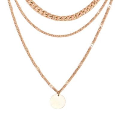 China Fast Delivery 3 Layer Gold Multi Layered Round Disc Necklace Custom Engraved Triple Strands Coin Necklace for sale