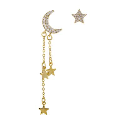 China TRENDY Simple Asymmetrical Cuff Tassel Earrings Long Moon Star Stud Earrings for sale