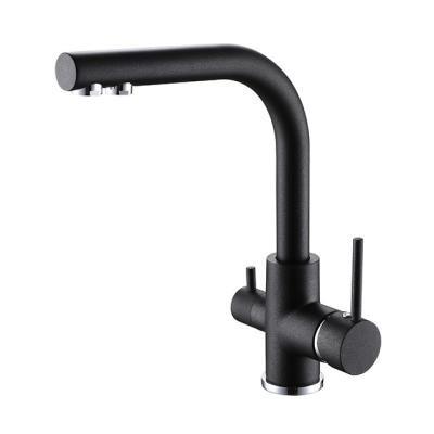 China Popular 3 Ways Thermostatic Faucets Black Kitchen Faucet Water Mixer With Black Coating Kitchen Faucet Drinking Water Faucet for sale