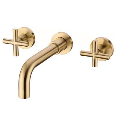 China Modern Metered Hidden Basin Mixer Tap Gold Wall Mount 2 Handles Taps Wall Mounted Basin Faucet For Bathroom for sale