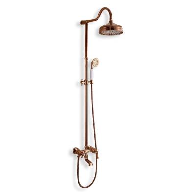 China With Slide Bar Bathroom Shower Set Wall Mounted Antique Brass Rain Shower Faucet Set for sale