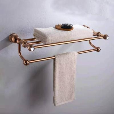 China Bath Towel Rack Hotel Bathroom Accessories Chinese Luxury Glass Towel Rack Rose Gold Stainless Steel Bath Towel Rack Double for sale