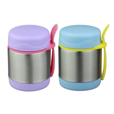 China Viable Single Group 300ml 10oz Stainless Steel Spoon Tied Vacuum Insulated Food Container For Kids for sale