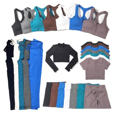 China Seamless Seamless Ribbed Yoga Pants Suit Zipper Sports Invest Gym Short Sleeve Fitness Long Sleeve Pants Running Workout Gaiters for sale