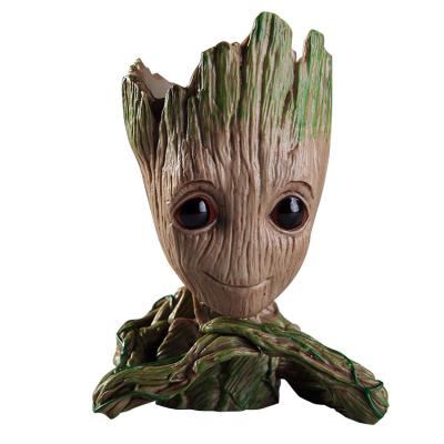 China Resin MODEL TOY New Design Tree Man Plant Flower Pot Baby Groot Flower Pot Holder Pen Holder for sale