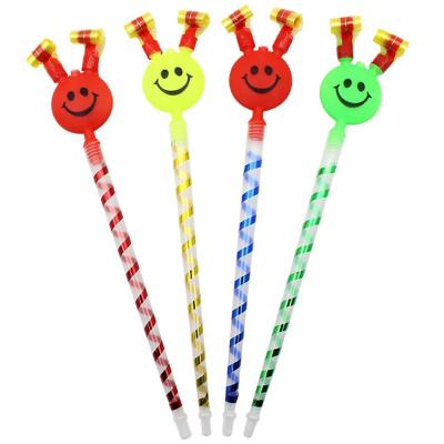 China Entertainment plays miley face blowing Dragon Whistle Large smile face Blowing Dragon Whistle Blowing Roll Children's Toy Long Pole Horn Kids for sale