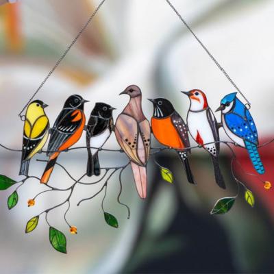 China China Wholesale Logistics Lovely Guardian Garden Statue Freight Bird Wind Rings Wrought Iron Pendant Metal Craft Glass Painted Decoration for sale