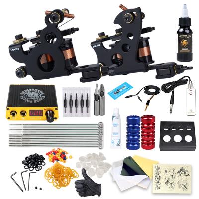 China Tattoo Mast Tattoo Kit 2pcs Full Coil Liner and Shading Tools Dragonhawk 10 Ink Power Supply Needles Tips Grips for sale