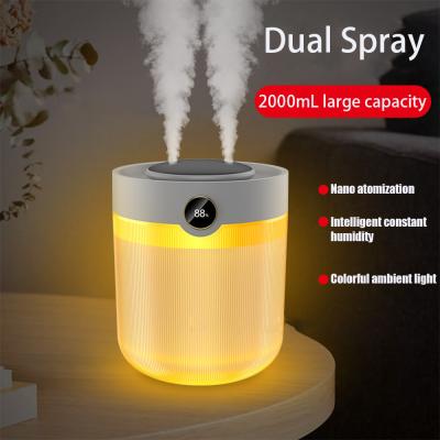 China Display de humidade de grande capacidade 2L Dual Spray USB Humidificador doméstico silencioso à venda