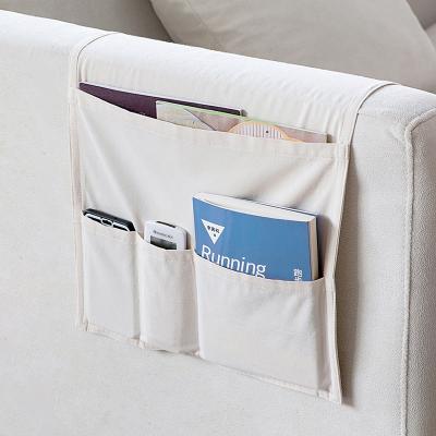 China 2021 Cotton Canvas Folding Sofa Storage Bag Remote Control Natural White Organizer for sale