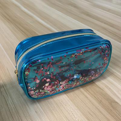 China 2020 Large Capacity Glitter Sequins PVC Zipper Pouch Clear PVC Make Up Travel Bag for sale