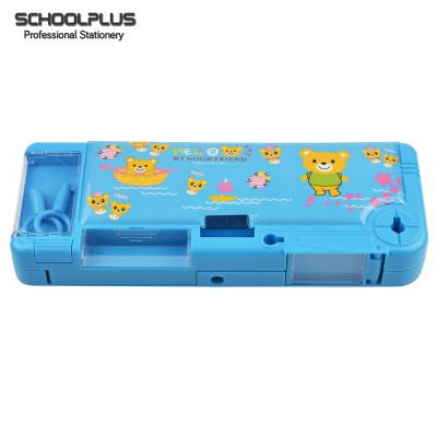 China Large capacity multifunctional custom cover factory price plastic pencil case with key for sale