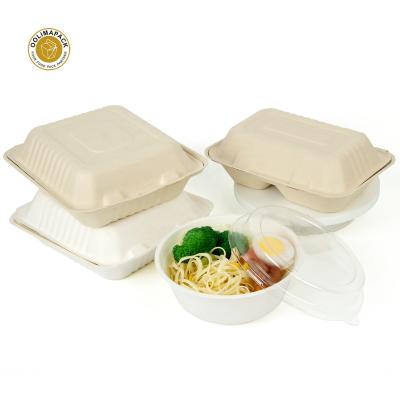 China Disposable Customization Biodegradable Sugarcane Bagasse Lunch Box Food Container Bagasse Takeout Packaging Bowl for sale