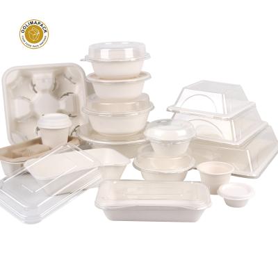 China Disposable 100% Biodegradable Compostable Food Container Tableware Sugarcane Bagasse Clamshell Bowl Tray With Lid for sale