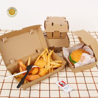 China Disposable Custom Packaging Biodegradable Box 6 Inch Hamburger Wrapping Paper Corrugated Hamburger Box With Holes for sale