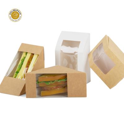 China Disposable Wholesale Custom Printed Disposable Food Breakfast Bread Dessert Packaging Sandwich Paper Box With Window for sale