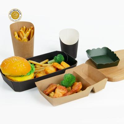 China Disposable Customization Eco Friendly Paper Trays For Snacks Disposable Compostable Sushi Packaging Kraft Paper Food Tray for sale