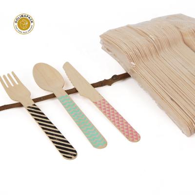 China Disposable Disposable Recycled Wooden Tableware Knife Fork and Spoon Set Takeaway Wholesale for sale