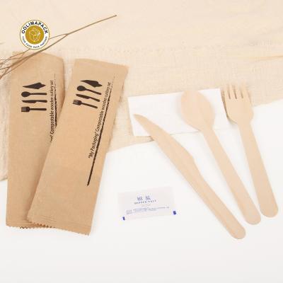 China Disposable Disposable Knife Fork And Spoon Compostable Wooden Cutlery Set With Salt Packet for sale