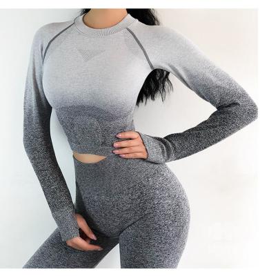 Chine Dessus de douille du gradient Leggings+Long d'habillement du yoga des femmes sans couture d'Ombre/d'habillement gymnase de femmes à vendre