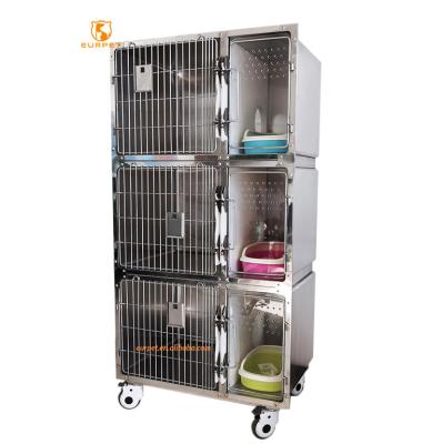 China Easy Operation EURPET Hot Selling Pet Cage Stainless Steel Ready Running Veterinary Silent Pet Breeding Cat Cages for sale