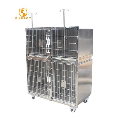 China 304 Stainless Steel EURPET Heating and Oxygen Supply Cage 304 Stainless Steel Veterinary Pet Cage with Infrared Light for sale