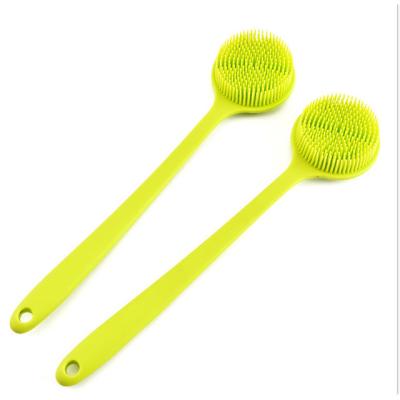 China OEM ODM 37*3.5CM Custom Clean Soft Color Massage Long Handle Bathroom Silicone Shower Back Scrub Bath Body Brush for sale