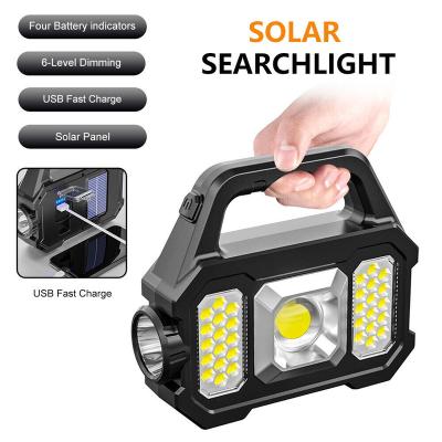 China Mini Outdoor USB Rechargeable Solar Cob Instant Torch Hand Search Light Lamp Led Multifunctional Solar Spotlight Led Outdoor Lamp for sale