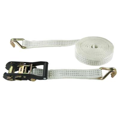 China Carrying Cargo Lashing Strap 1.5 Inch 3000kg Double J-Hook White Ratchet Straps Tie Down Straps for sale