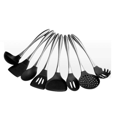 China Viable Silicone Kitchenware Cookware Cooking Tool Spatula Pocket Shovel Spoon Soup Kitchen Utensils Set with Stanless Steel Handles for sale