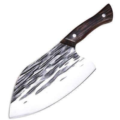 China Amazon Viable Hot Sale Hammer Finished Blade Full Tang Wood Handle Poultry Bone Chopper Meat Vegetable Carving Knife With Wood Handle for sale