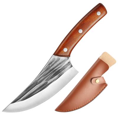 China Viable Handmade Chefs Boning Hunting Knife Wood Blade Forged Fixed Handle Forged Steel Sharp Outdoor Camping Knife 60HRC for sale