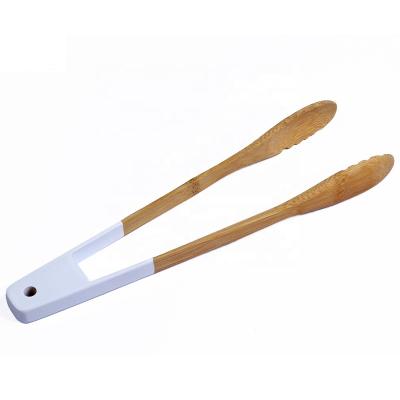 China Viable Colorful Handle Durable Bamboo Wooden BBQ Tongs Toaster Toaster Tongs For Kitchen Cooking for sale