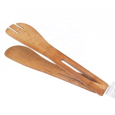 China Sustainable Reusable Bamboo Wood Cooking Tongs For Kitchen Serving for sale