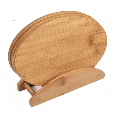 China Sustainable Custom Oval Shaped Bamboo Coaster Set With Stand for sale