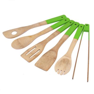 China Sustainable Household Green Color Kitchenware Portable Bamboo Utensils for sale