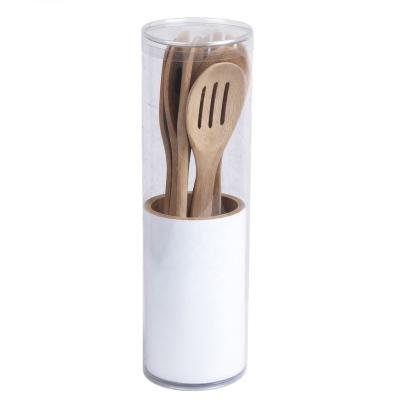 China Sustainable Custom Design Bamboo Utensils Kitchen Set With Color Rack for sale