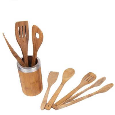 China Sustainable High Quality 8 Pieces Set Bamboo Kitchen Utensils With Rack for sale