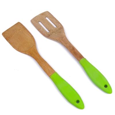 China Sustainable Hot Selling Colorful Wooden Kitchen Utensils Set Silicone Cookware Sets for sale